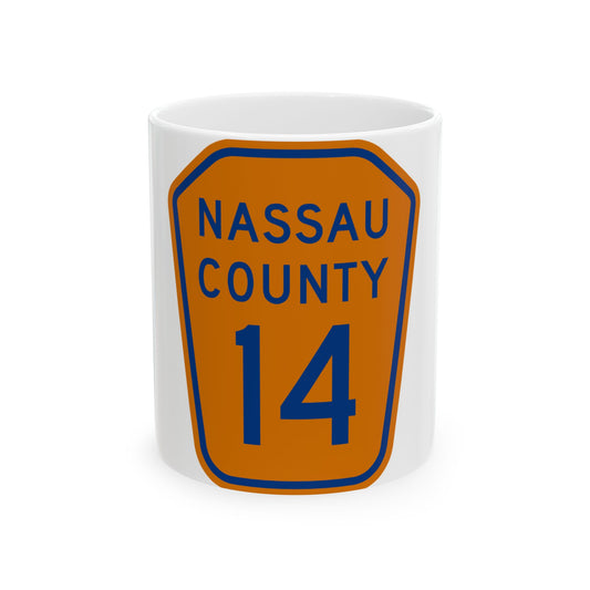 Nassau County 14 NY (New York) (Road Sign) White Coffee Mug