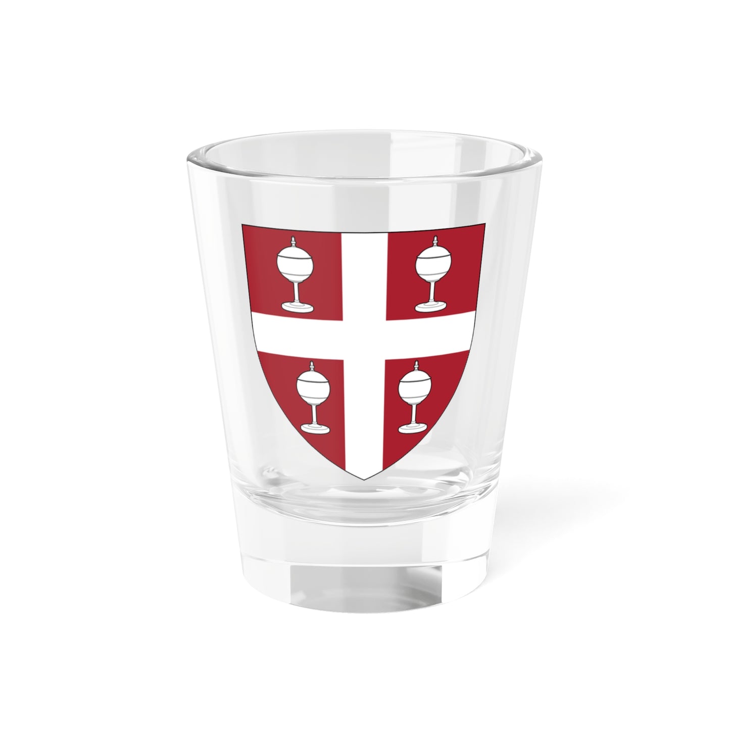 Gules a cross argent between four cups argent (United Kingdom) (Coat of Arms) Shot Glass 1.5oz
