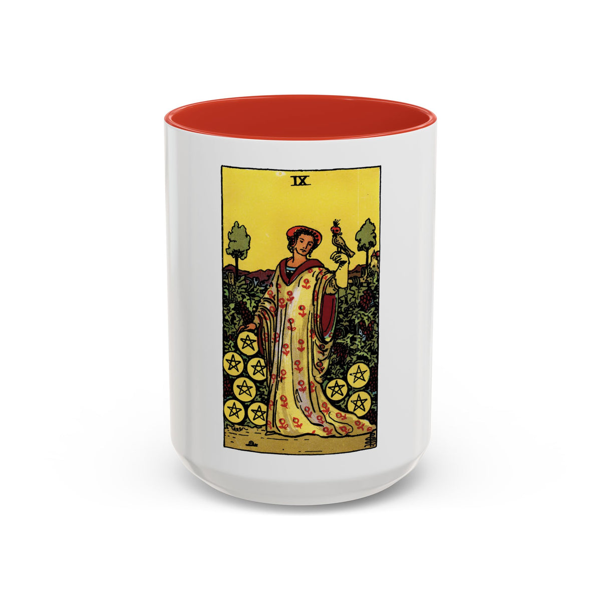 The 9 of Pentacles (Tarot Card) Accent Coffee Mug
