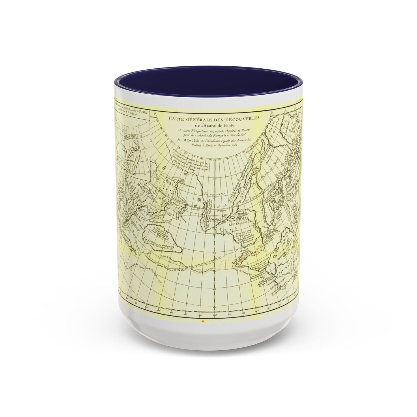 Carte Generale des Decouvertes de l'Amiral de Fonte (1762) (Map) Accent Coffee Mug