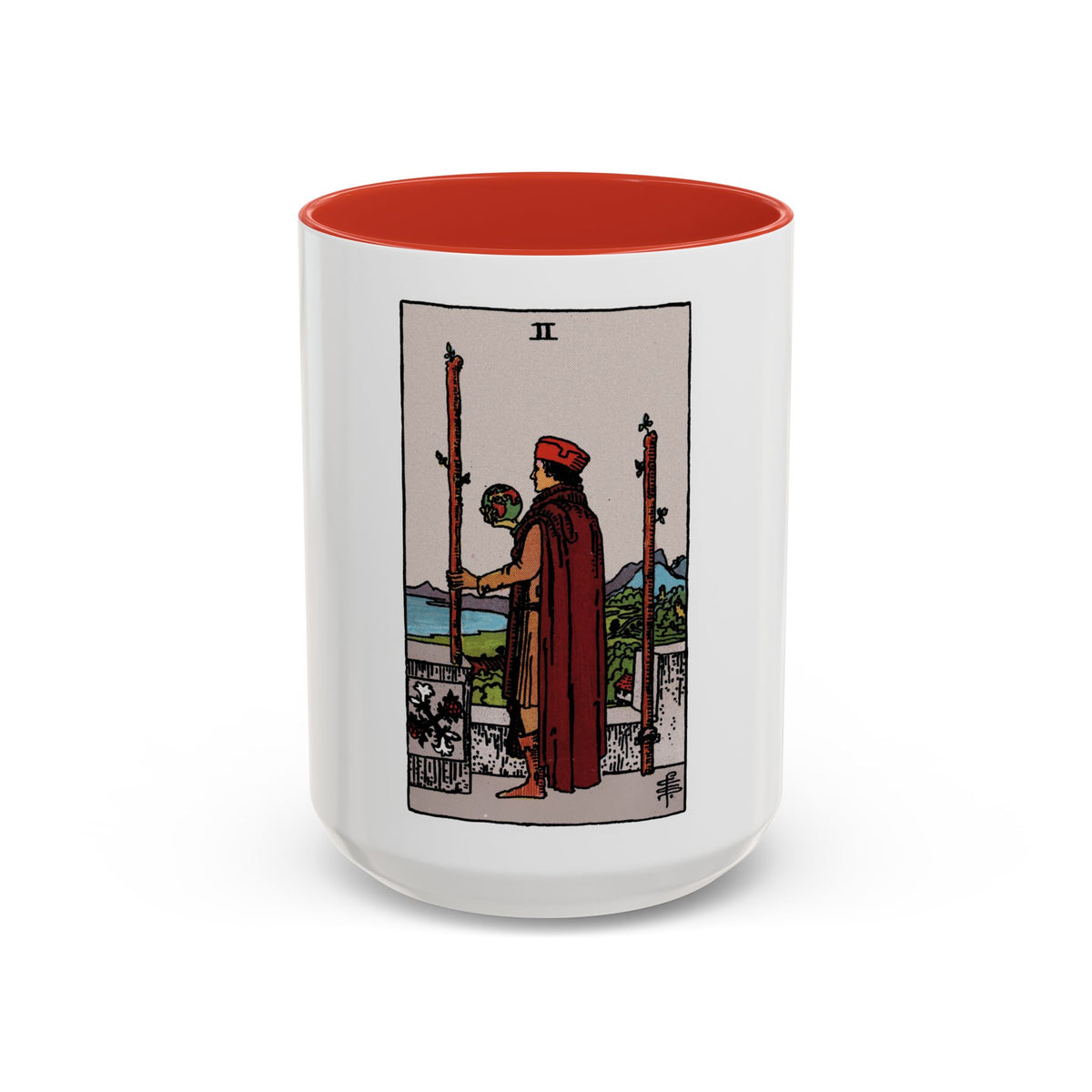 The 2 of Wands (Tarot Card) Accent Coffee Mug