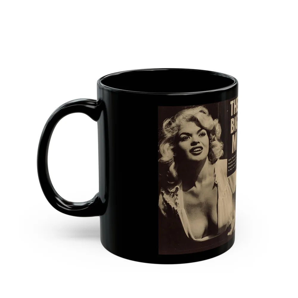 Jayne Mansfield #179 - 2 Pages, 3 B&W Photos & Caption from Glance Mag. August '59 (Vintage Female Icon) Black Coffee Mug-Go Mug Yourself