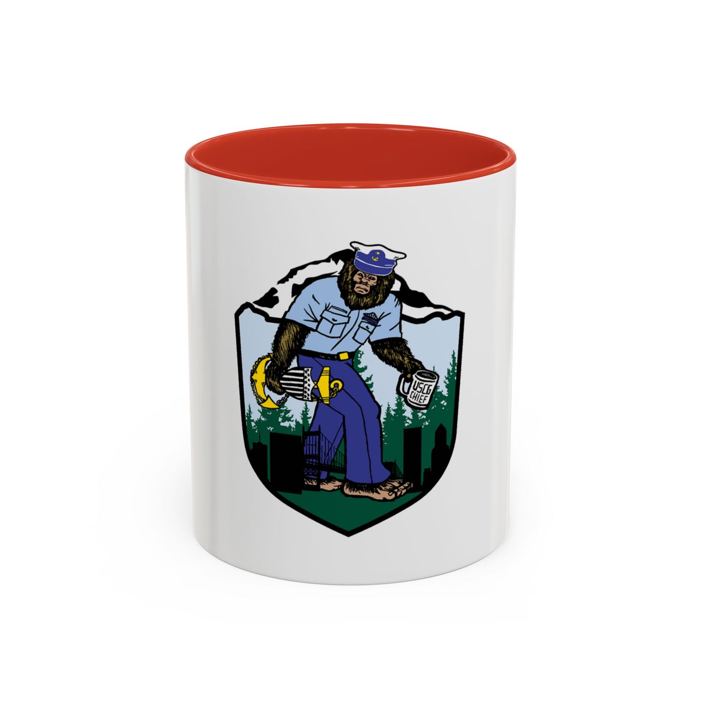 USCG Sailor Squatch (U.S. Coast Guard) Accent Coffee Mug