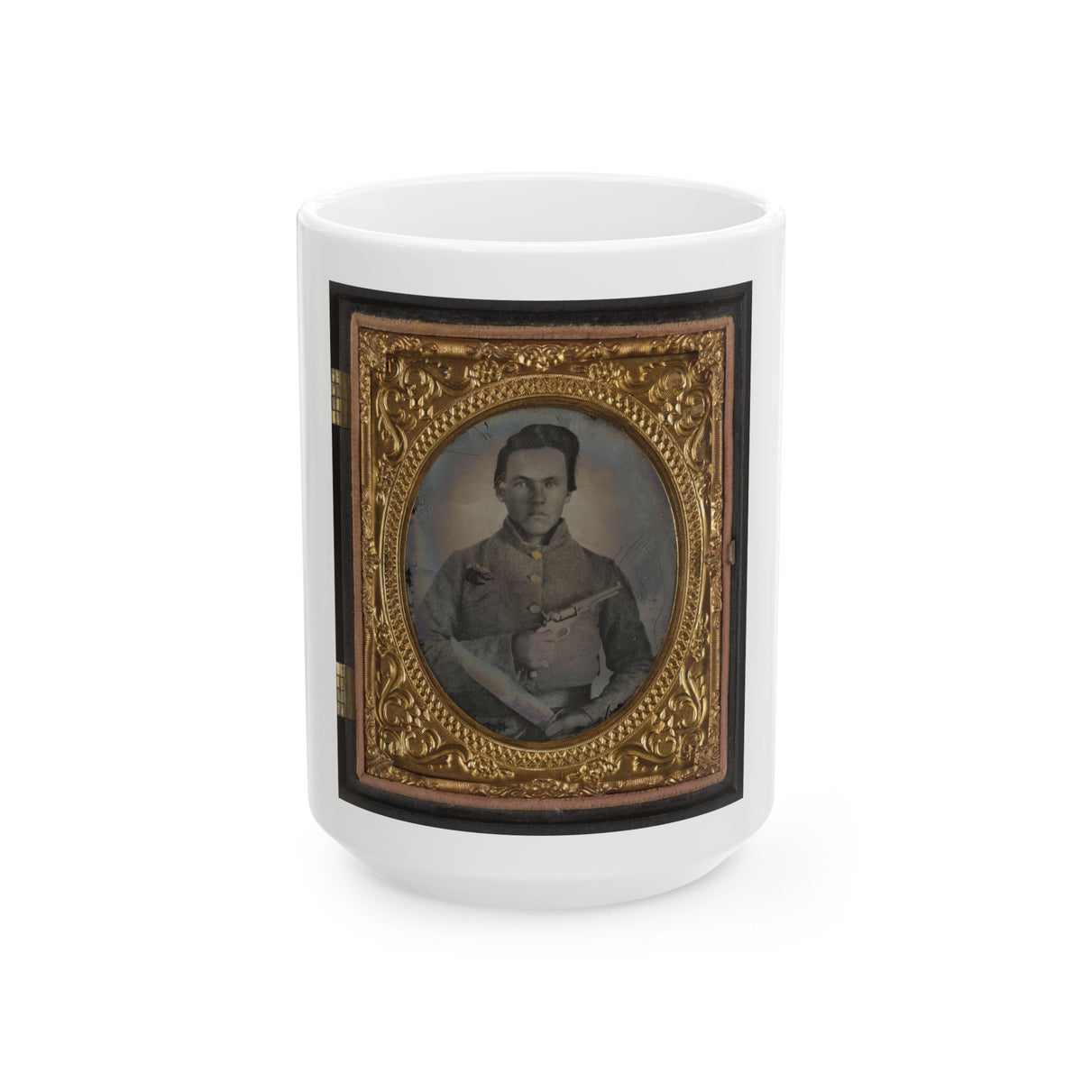 Soldier Named E.F. Powell In Confederate Uniform With Bowie Knife And Revolver (U.S. Civil War) White Coffee Mug