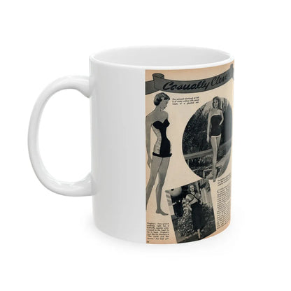 Virginia Mayo #289 - 2 Pages of Virginia+1 B&W Pin-Up Pic+4 B&W Fashion Pics circa late 40's from a Movie Star Magazine (Vintage Female Icon) White Coffee Mug-Go Mug Yourself