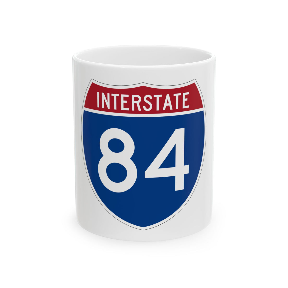 Navy and red US Interstate 84 route shield in flat vector style, with INTERSTATE in white across the red top band.