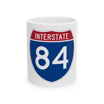 Navy and red US Interstate 84 route shield in flat vector style, with INTERSTATE in white across the red top band.