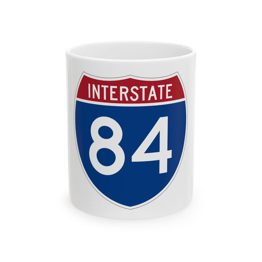 Navy and red US Interstate 84 route shield in flat vector style, with INTERSTATE in white across the red top band.