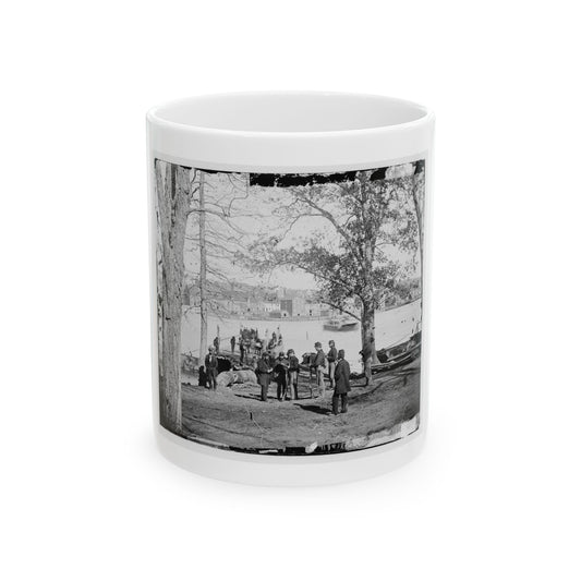 Washington, D.C. Guards At Ferry Landing On Mason's Island Examining A Pass (U.S. Civil War) White Coffee Mug