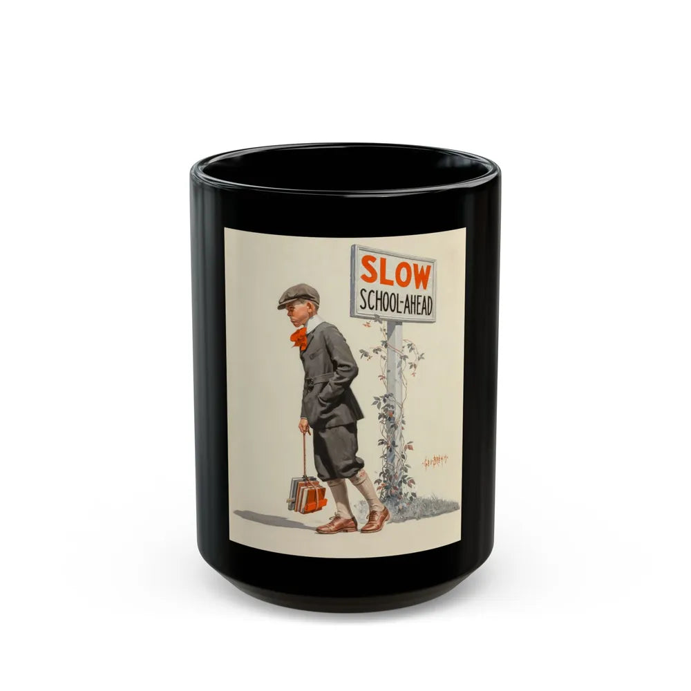 Boy Trudging to School, The Saturday Evening Post cover, September 5, 1925 - Black Coffee Mug-15oz-Go Mug Yourself