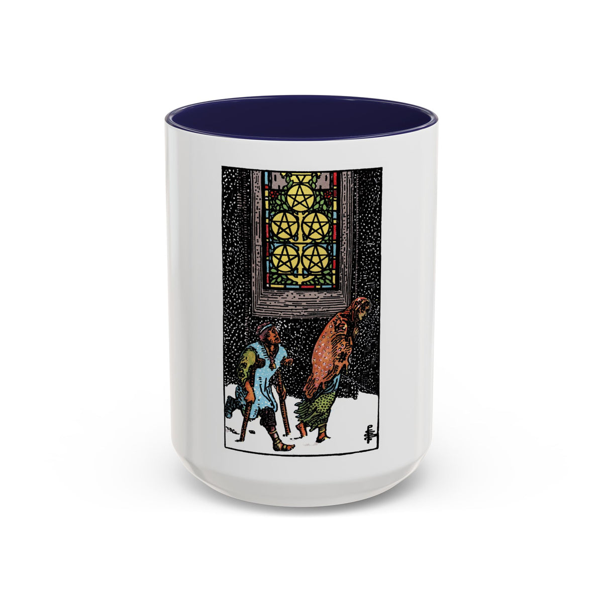 The 5 of Pentacles (Tarot Card) Accent Coffee Mug