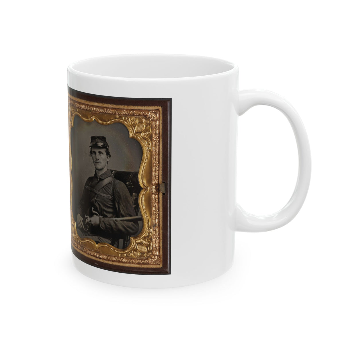 Two Unidentified Soldiers, Probably Brothers, In Union Corporal's And Private's Uniforms With Rifle Muskets And Revolvers (U.S. Civil War) White Coffee Mug