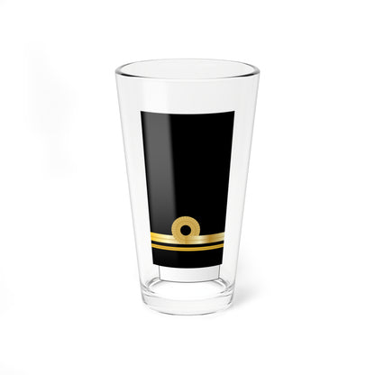 Black vertical badge with a gold rosette ring and gold horizontal stripes near the bottom, on a white tab.