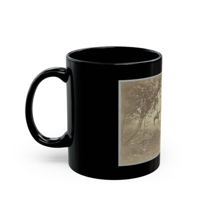 Group Of Five Officers Outside A Tent With A Man Sitting On A Horse In The Background (U.S. Civil War) Black Coffee Mug