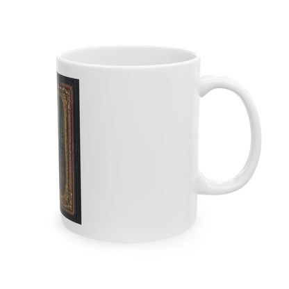 Unidentified Soldier In Union Uniform In Front Of Posing Stand And Leaning Against Column (U.S. Civil War) White Coffee Mug