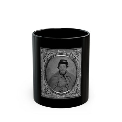 Jonas Nathan Shuler, Private, 10th Ill. Cav., U.S.A., Half-Length Portrait, Seated, Facing Front (U.S. Civil War) Black Coffee Mug