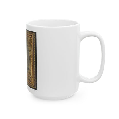 Private Silas A. Shirley Of Co. H, 16th Mississippi Infantry Regiment, With Books And Sign Reading Victory Or Death! (U.S. Civil War) White Coffee Mug