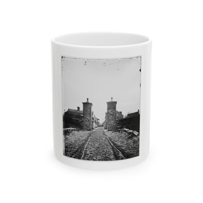 Saint Augustine, Fla. Entrance Gate, With Street And Houses Beyond (U.S. Civil War) White Coffee Mug
