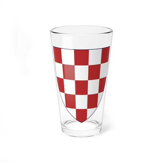 Red and white checkered heraldic shield with a navy outline, drawn in flat vector style.
