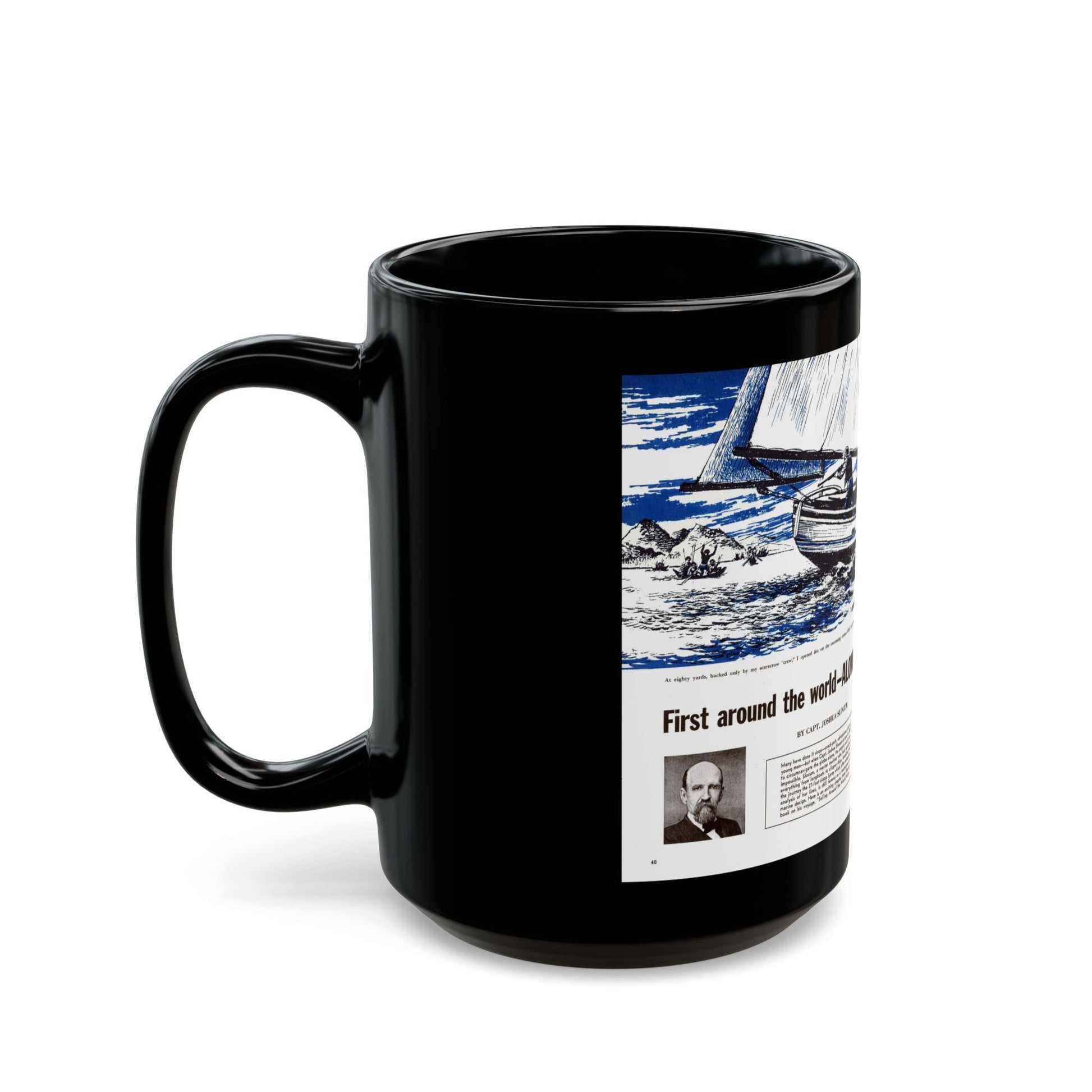 First around the world-Alone, Cavalier magazine, February 1957 - Black Coffee Mug-Go Mug Yourself