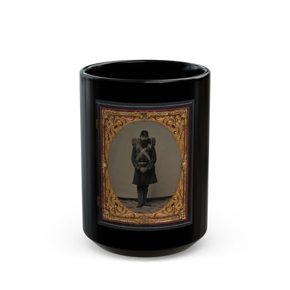 Unidentified Soldier In Union Frock Coat And Company C, 71st Regiment Forage Cap With Knapsack And Bedroll (U.S. Civil War) Black Coffee Mug