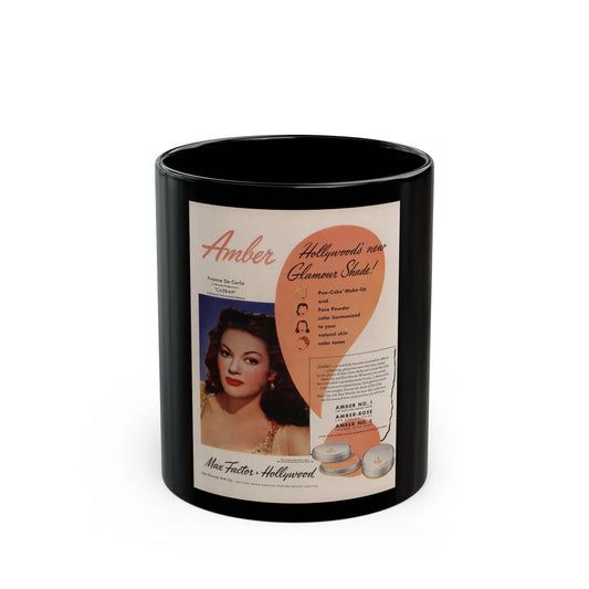 Yvonne DeCarlo #148 - 10x13 Color Glamour Portrait Make-Up Add (Vintage Female Icon) Black Coffee Mug-11oz-Go Mug Yourself