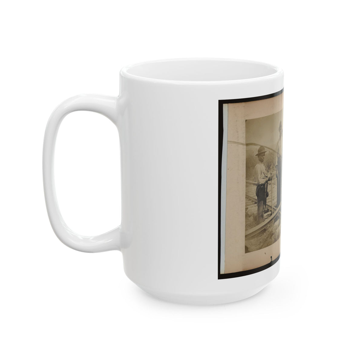 Military Railroad Operations In Northern Virginia  Men Standing On Railroad Track (U.S. Civil War) White Coffee Mug