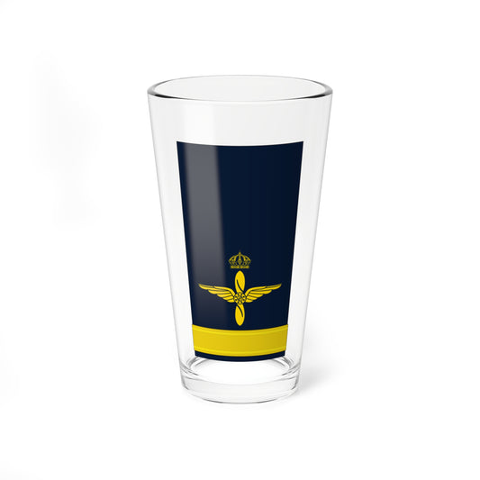 Tall navy shoulder board with a small gold crown above a winged propeller emblem and gold stripes at the base.