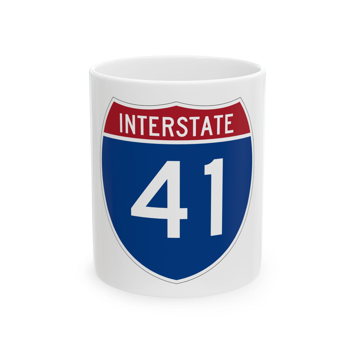 Red-topped Interstate 41 shield in navy blue and white, with the word INTERSTATE above the route number 41.