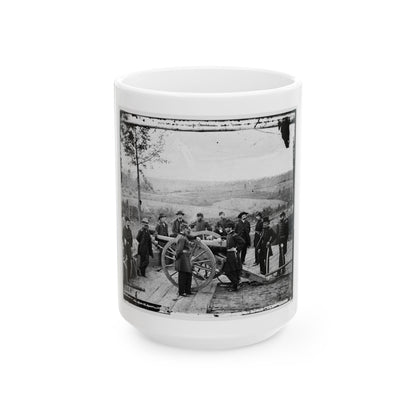 Atlanta, Ga. Gen. William T. Sherman, Leaning On Breach Of Gun, And Staff At Federal Fort No. 7 (U.S. Civil War) White Coffee Mug