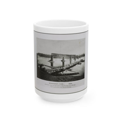 Bridgeport, Tenn. (I.E. Alabama), 1864, Showing Ruins Of Nashville & Chattanooga R.R. Bridge And Construction Of A Pontoon Bridge (U.S. Civil War) White Coffee Mug