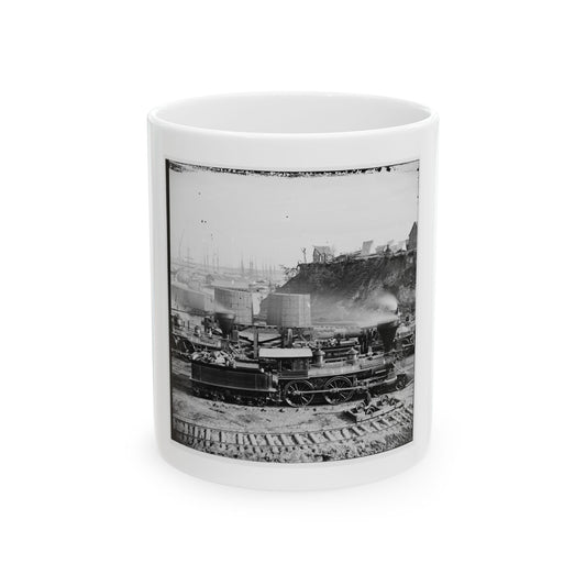 City Point, Va.  Gen. J. C. Robinson  And Other Locomotives Of The U.S. Military Railroad (U.S. Civil War) White Coffee Mug