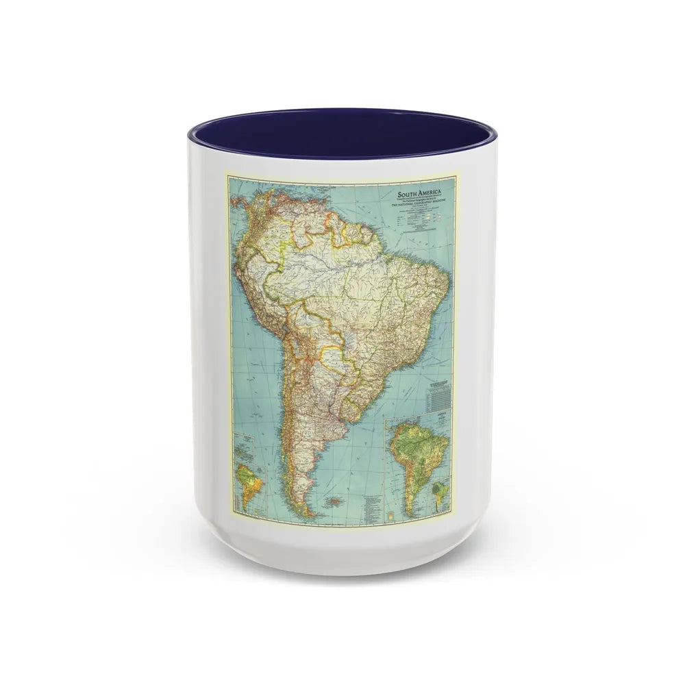 South America (1942) (Map) Accent Coffee Mug-15oz-Navy-Go Mug Yourself