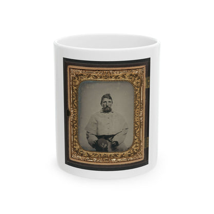 Unidentified Soldier In Union Greatcoat Holding Kepi With Infantry Company A Insignia (U.S. Civil War) White Coffee Mug