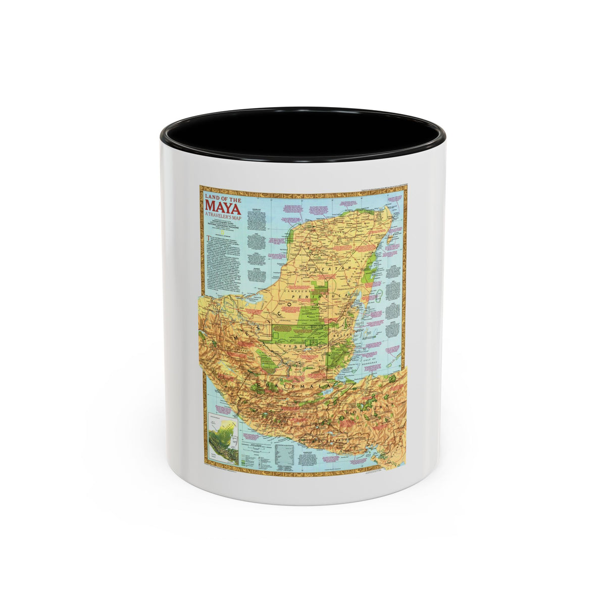 North America - Land of the Maya, A Traveller's Map (1990) (Map) Accent Coffee Mug