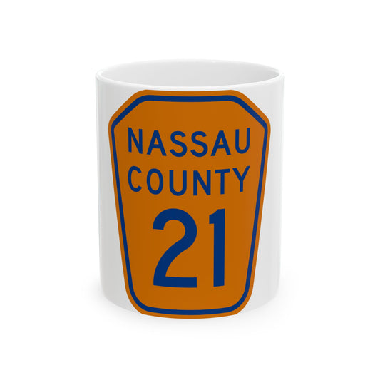 Nassau County 21 NY (New York) (Road Sign) White Coffee Mug