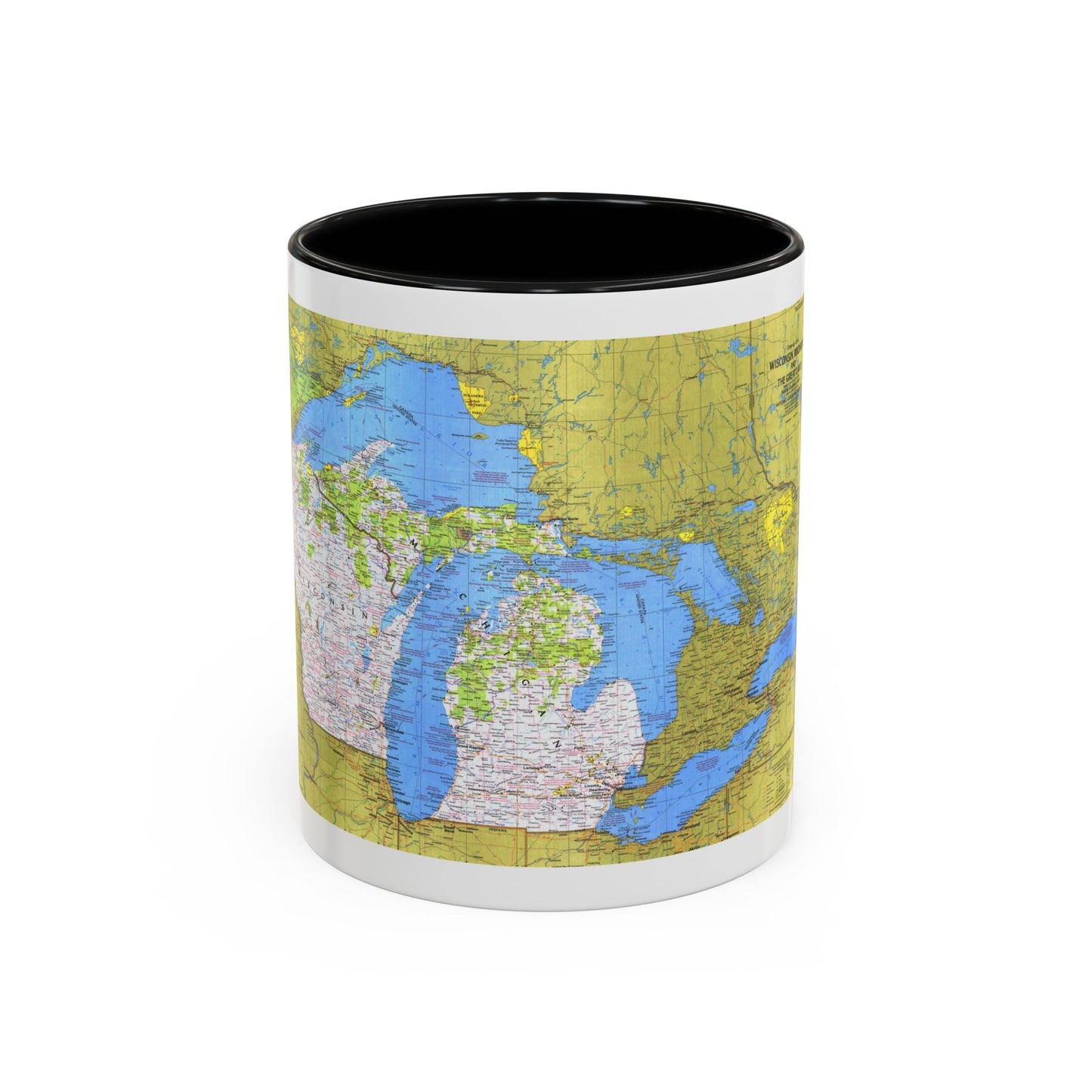 USA - Wisconsin, Michigan ,Great Lakes 1 (1973) (Map) Accent Coffee Mug