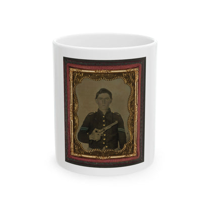 Unidentified Soldier In Union Corporal's Uniform Holding Colt Revolver To Chest (U.S. Civil War) White Coffee Mug
