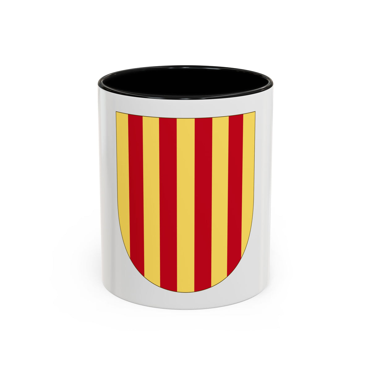 Heraldic shield divided into seven vertical stripes alternating between gold yellow and crimson.