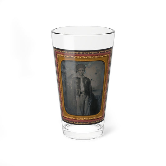 Unidentified Young Soldier In Union Zouave Uniform In Front Of Painted Backdrop Showing A Pavillion At The Edge Of A Lake (U.S. Civil War) Pint Glass 16oz