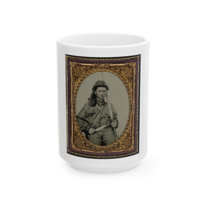 Unidentified Soldier In Confederate Infantry Uniform With Musket And Bowie Knife (U.S. Civil War) White Coffee Mug