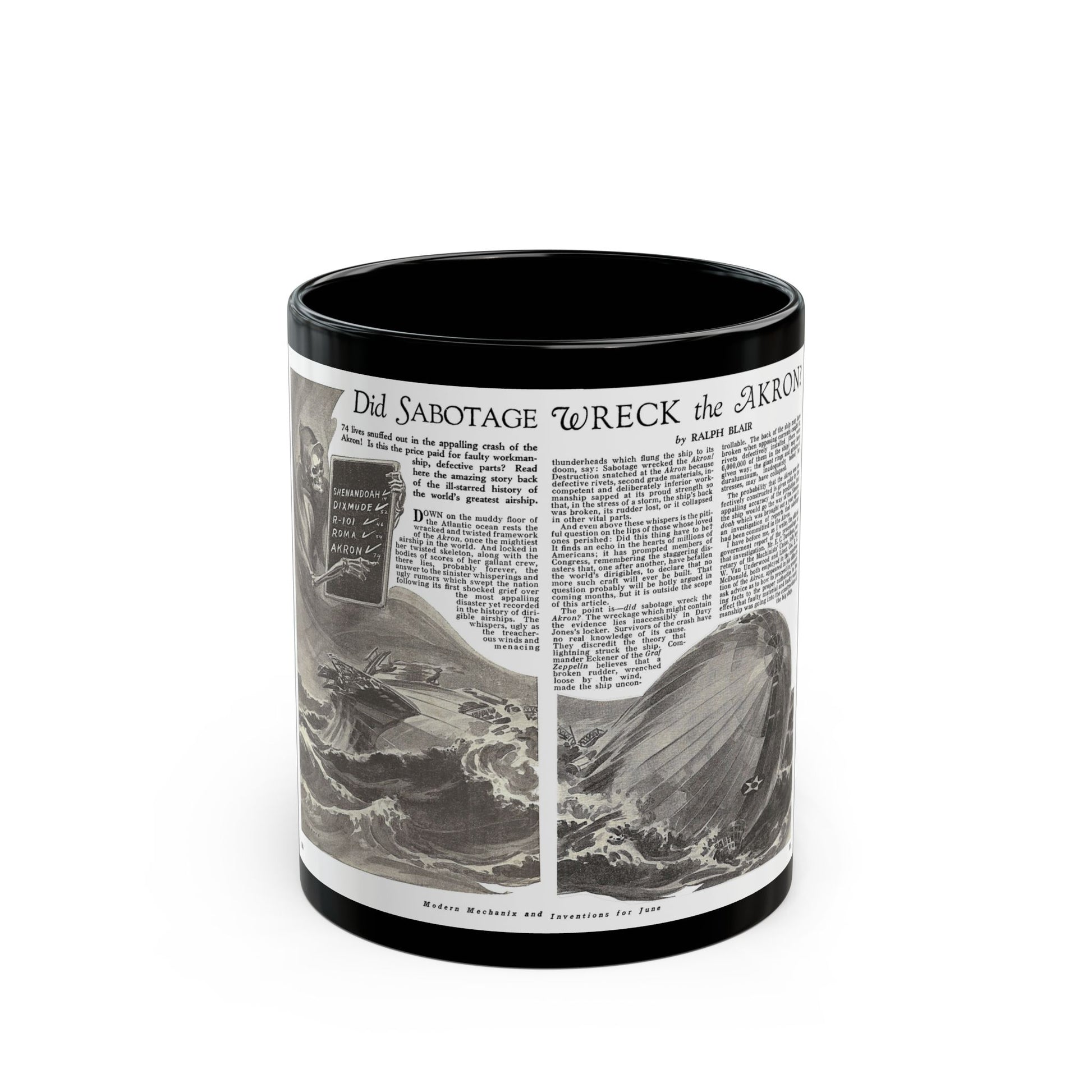 Did Sabotage Wreck the Akron, Modern Mechanix, June 1933 - Black Coffee Mug-11oz-Go Mug Yourself