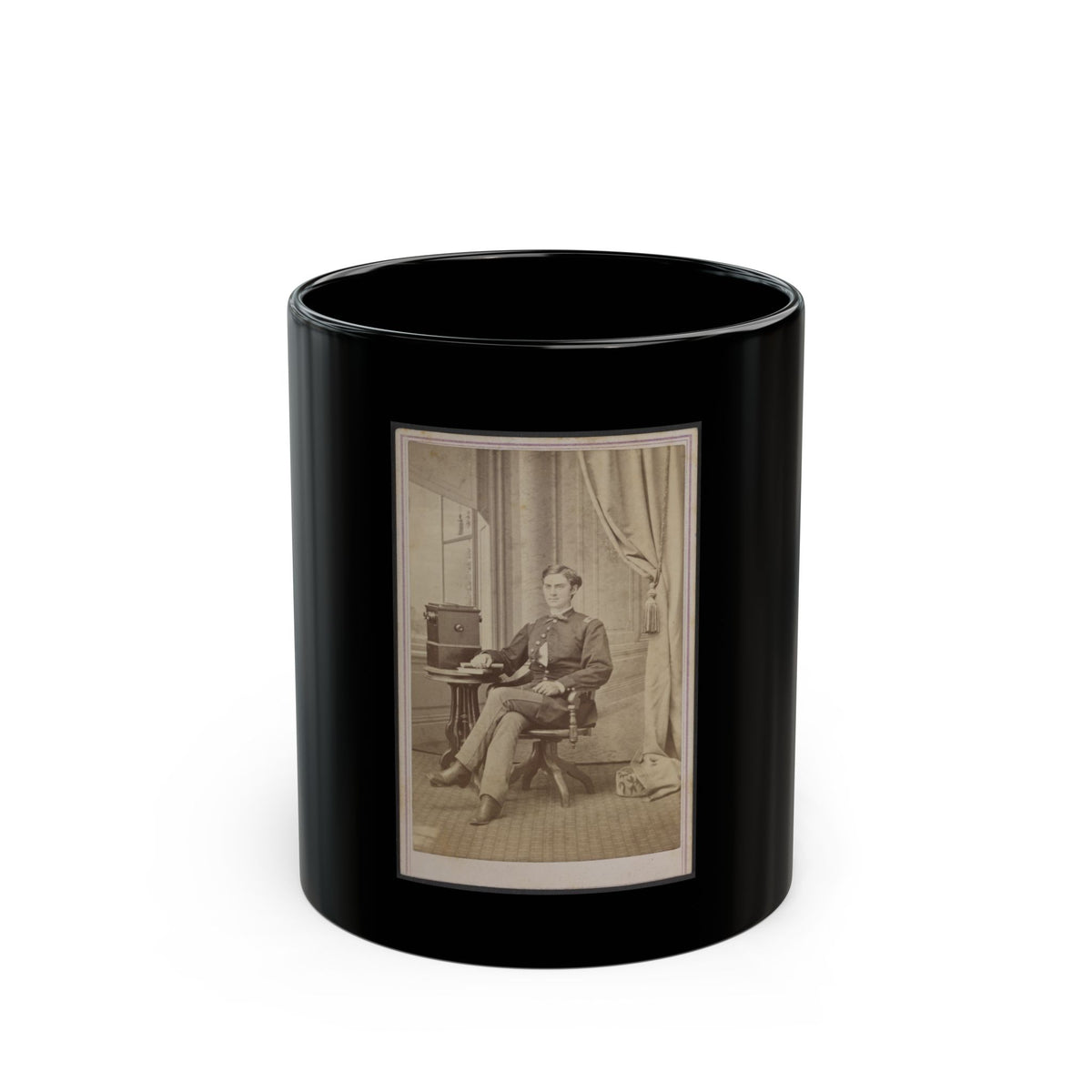 Unidentified Soldier In Uniform With Cabinet Stereograph Viewer (U.S. Civil War) Black Coffee Mug