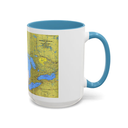 USA - Wisconsin, Michigan ,Great Lakes 1 (1973) (Map) Accent Coffee Mug