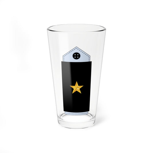 Black military shoulder board with a pale blue pentagonal flap, dashed stitching and a gold five-pointed star.