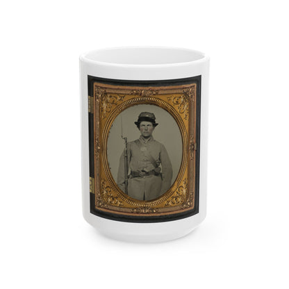 Unidentified Soldier In New Hampshire Uniform And Co. D Whipple Hat With Bayoneted Musket And Revolver (U.S. Civil War) White Coffee Mug