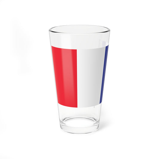Flag of France on staff hoist right (France) Pint Glass 16oz