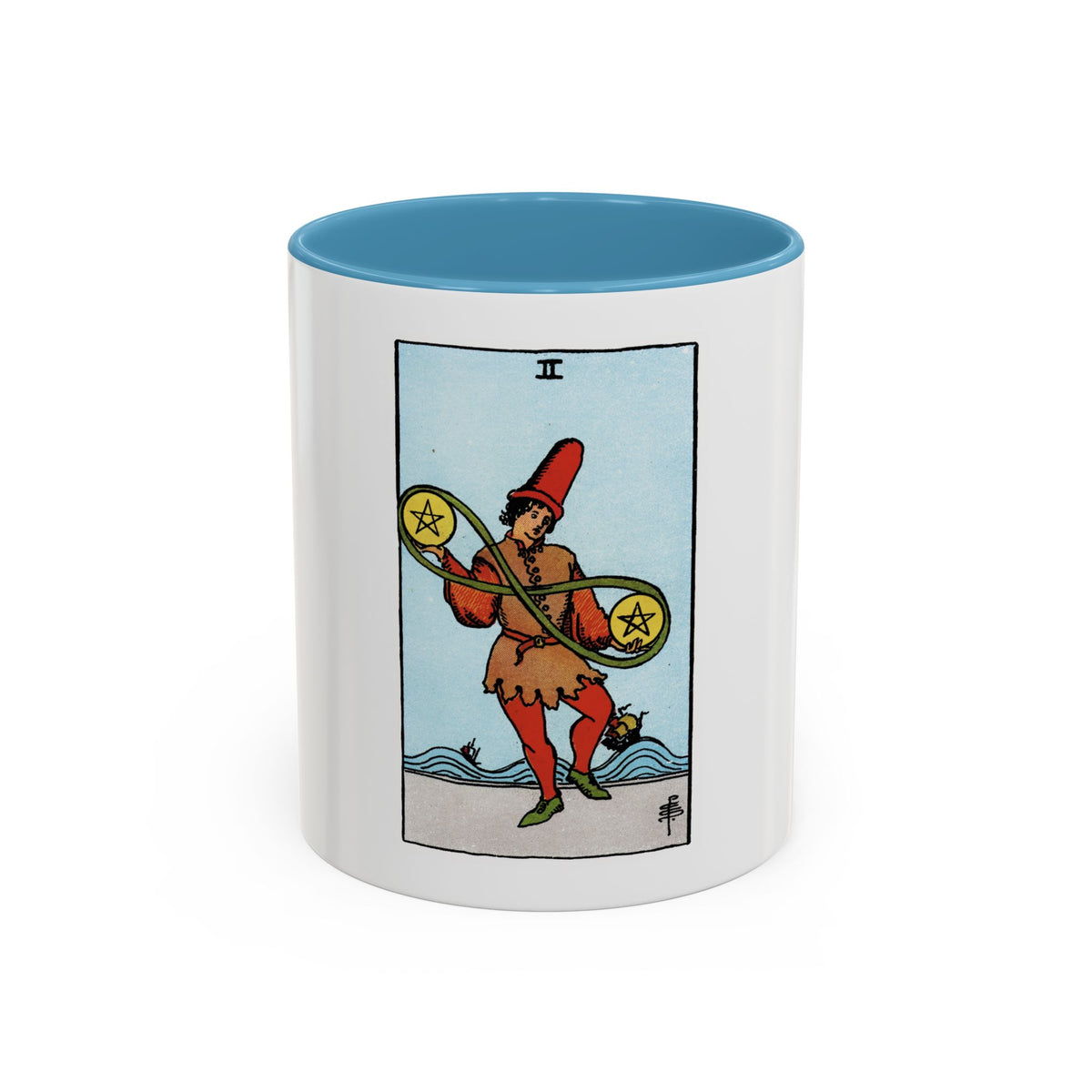 The 2 of Pentacles (Tarot Card) Accent Coffee Mug