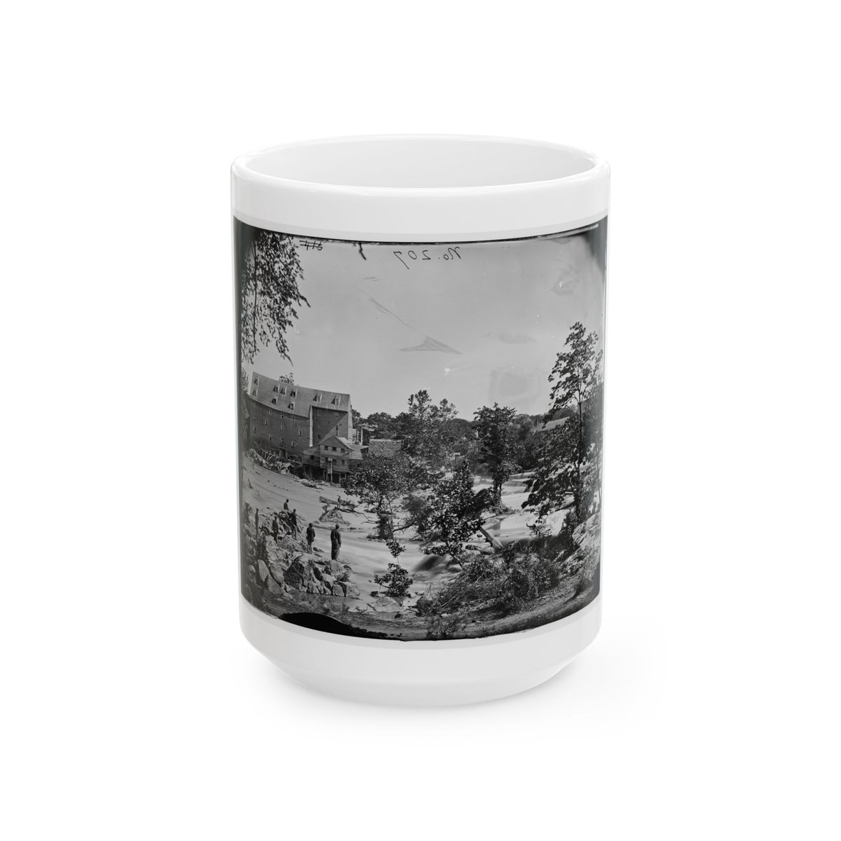 Petersburg, Va., Vicinity. Johnson's Mill On The Appomattox Near Campbell's Bridge; Soldiers Standing On Rocks In The Stream (U.S. Civil War) White Coffee Mug