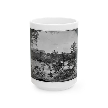 Petersburg, Va., Vicinity. Johnson's Mill On The Appomattox Near Campbell's Bridge; Soldiers Standing On Rocks In The Stream (U.S. Civil War) White Coffee Mug